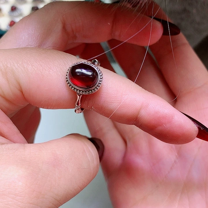 石榴石戒指银S925镶嵌