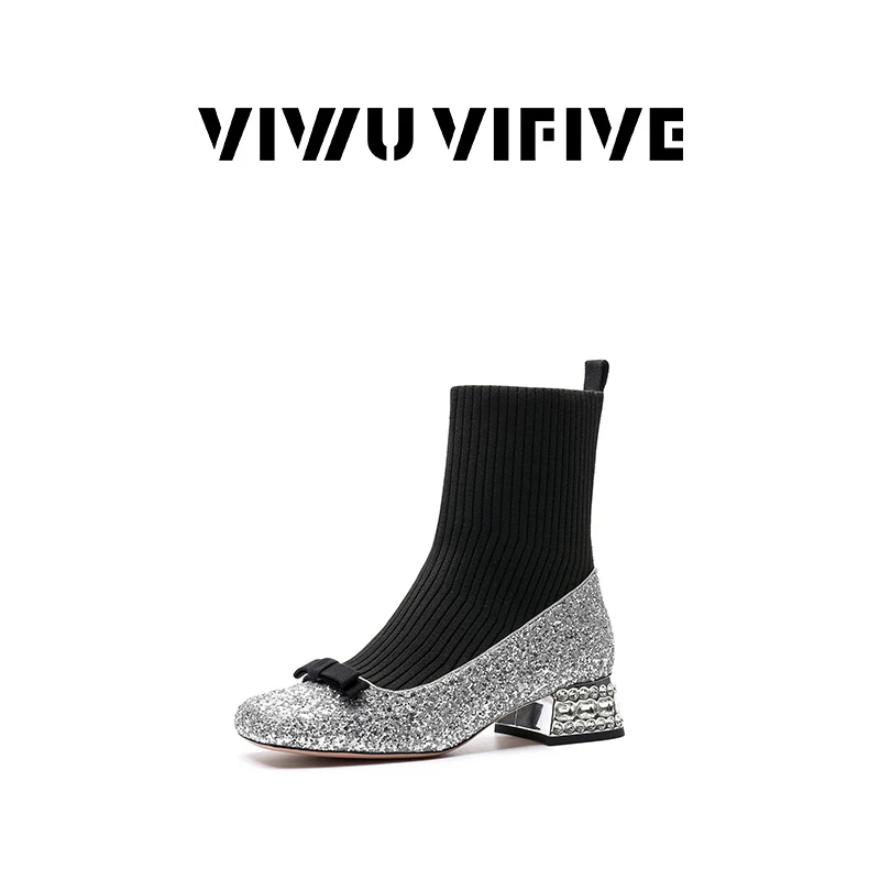V5 VIWU.VIFIVE「飞星·靴」25春季新款欧若风弹力靴飞织格利特满钻