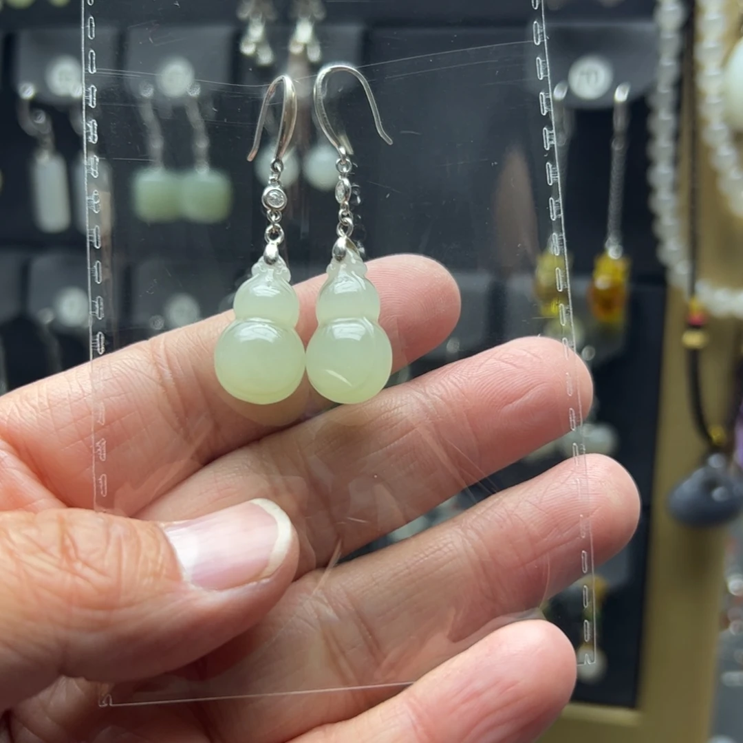 两***阅和田玉银S925镶嵌耳饰