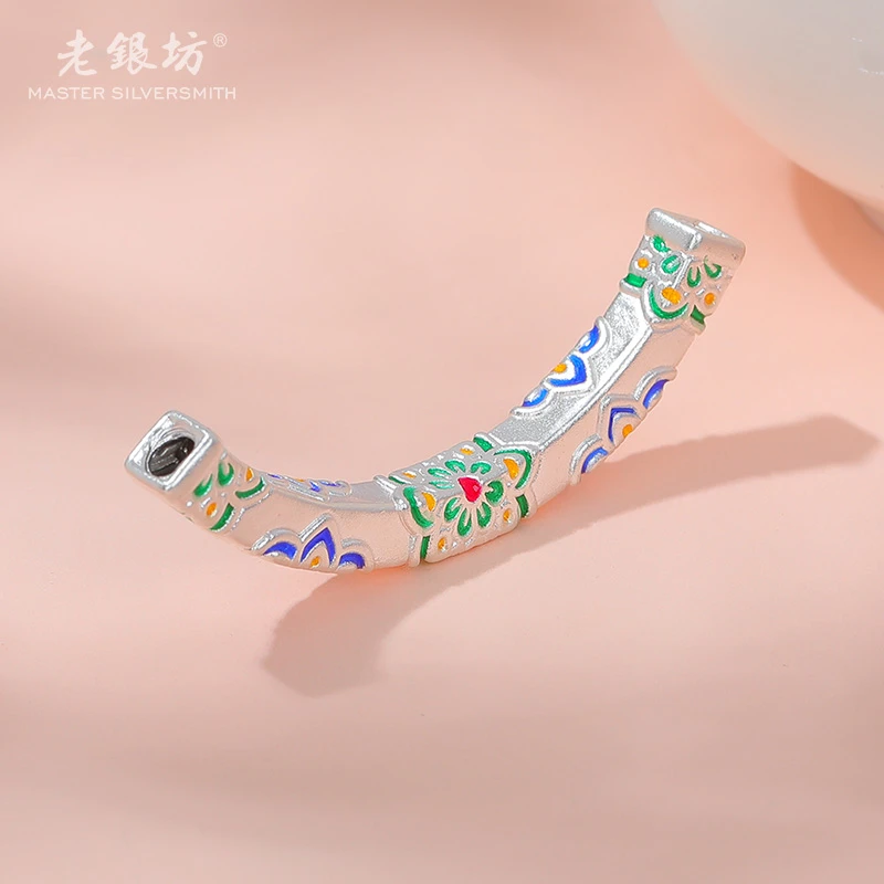 吊坠足银 足银999宝相花方管弯管吊坠 0089697