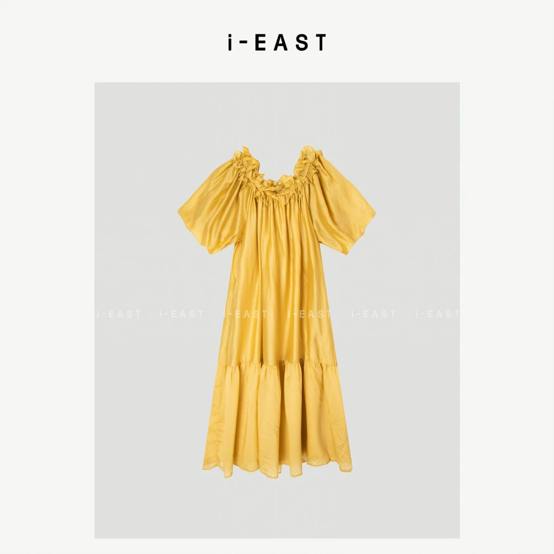 i-EAST QQ 天边云霞~色彩搭配半袖袖连衣裙-5X Q13689