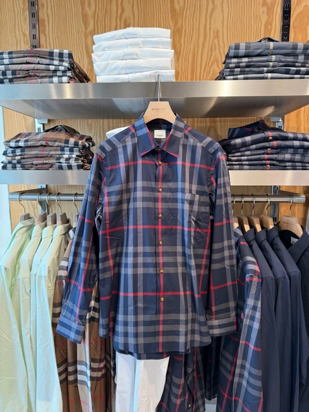 未使用 BURBERRY/博柏利 男士格纹长袖翻领单排扣衬衫80929141