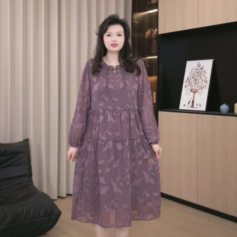 胖依依大码女装气质连衣裙新款阔夫人提花显瘦遮肉裙子240967