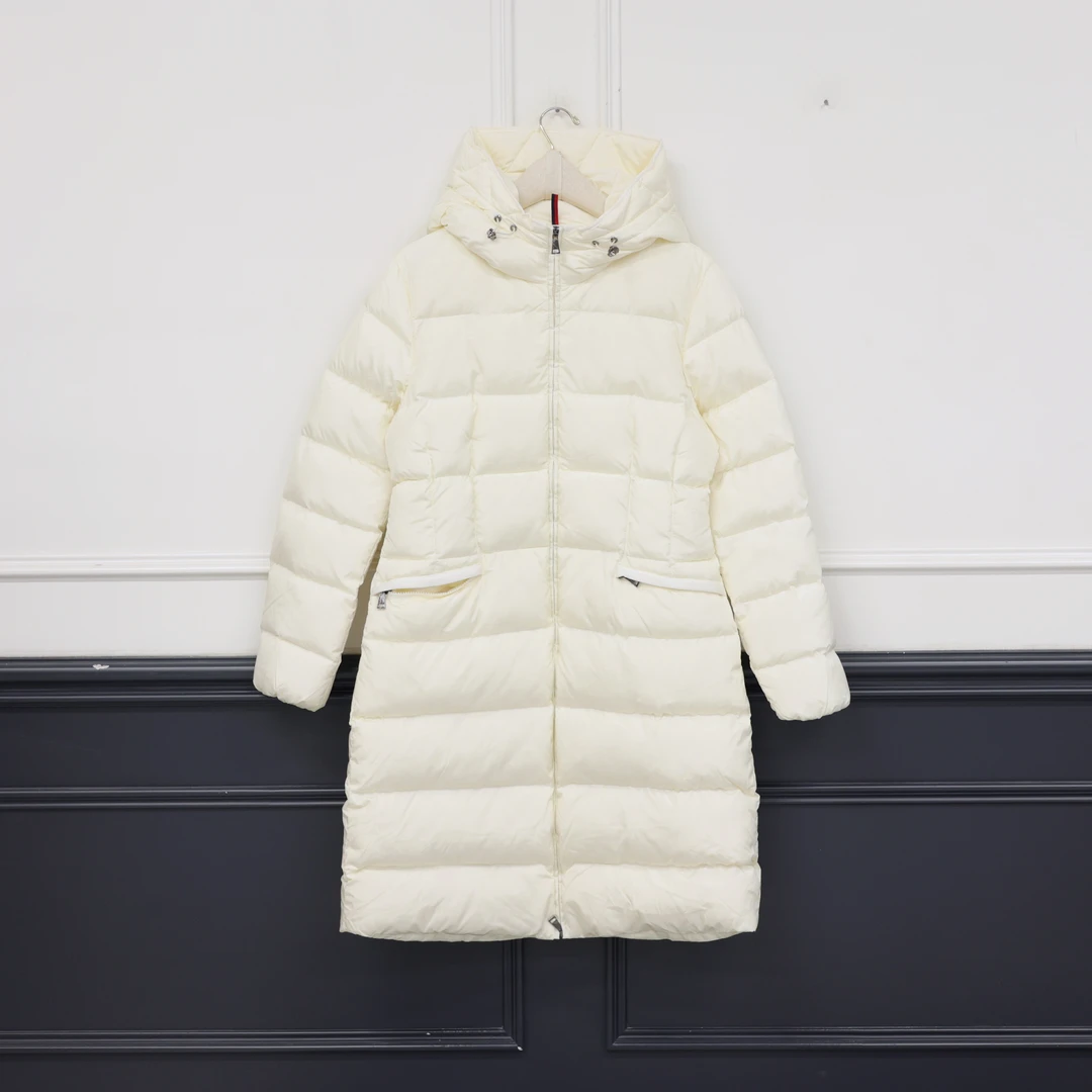 2512025【壁虎姐】GECKO秋冬新款 白色连帽过膝长袖宽松羽绒外套