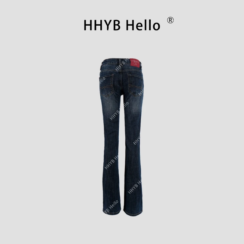 HHYB Hello戴文青木低腰裤水洗复古猫纹牛仔裤 Q254023