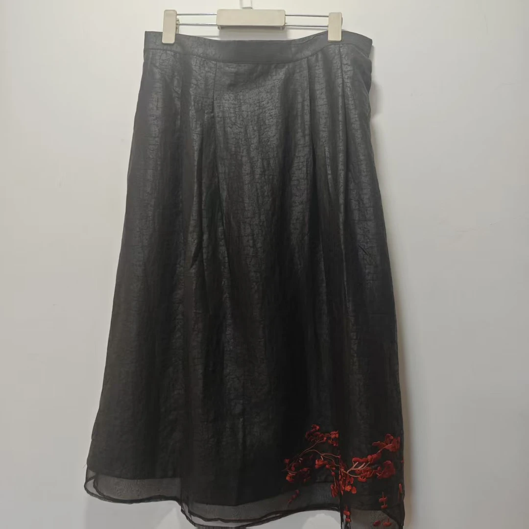 玫瑰家捡漏香云纱梅花刺绣半身裙桑蚕丝气质高腰女