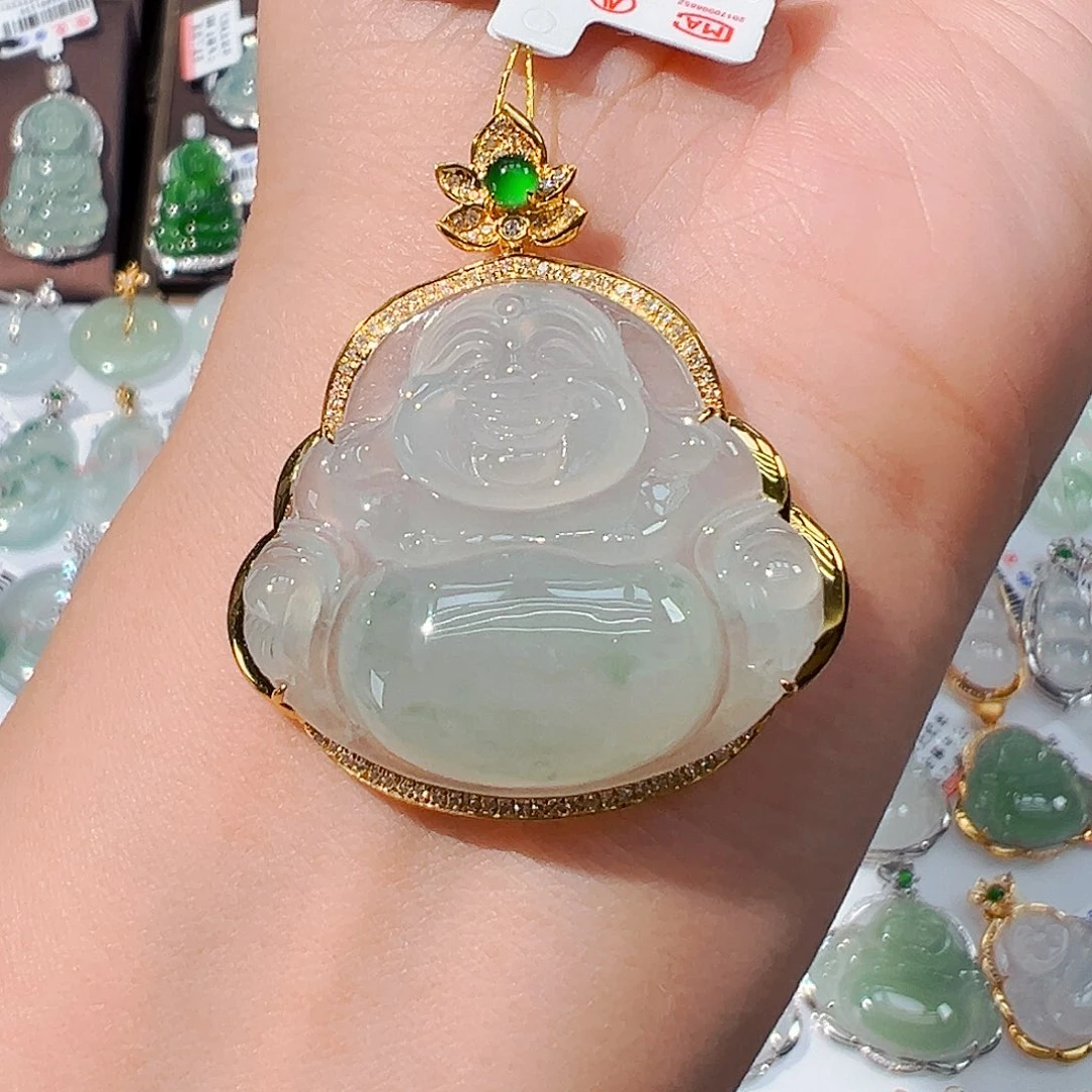 吊坠(不含链)18K金镶嵌翡翠佛公