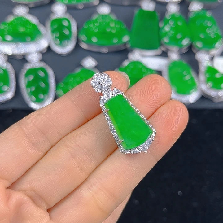 吊坠(不含链)银S925镶嵌翡翠