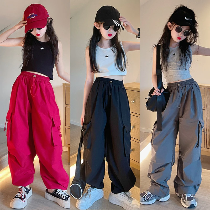 女童工装裤秋装2025新款儿童秋季阔腿裤女孩大童裤子春秋炸街潮