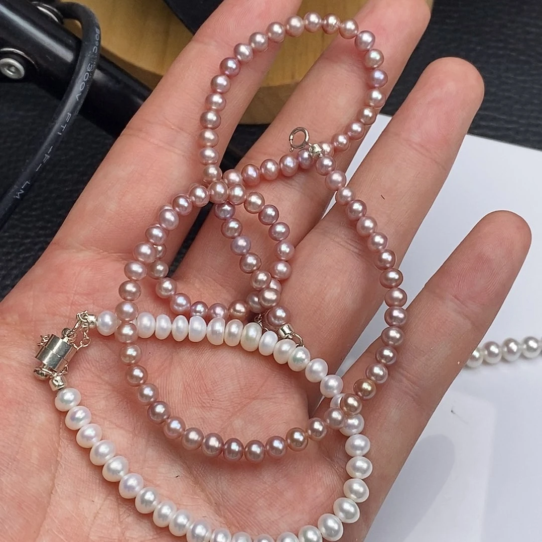 颈饰银S925镶嵌淡水珍珠王**风紫珍珠