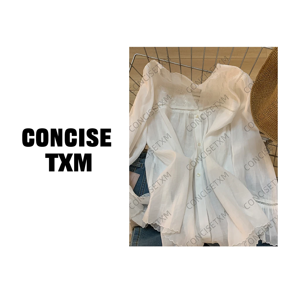 【唐小木】刺绣花边衬衣 设计感宽松百搭透气薄款衬衫 S0881