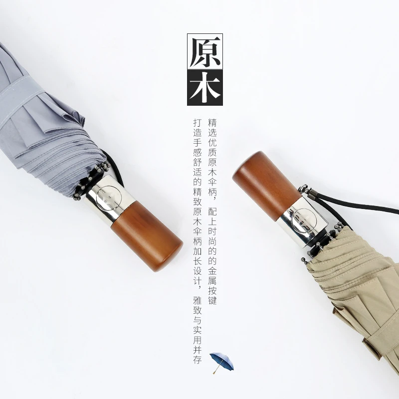 防风雨伞三折自动伞折叠伞十骨晴雨伞男商务实木复古绅士