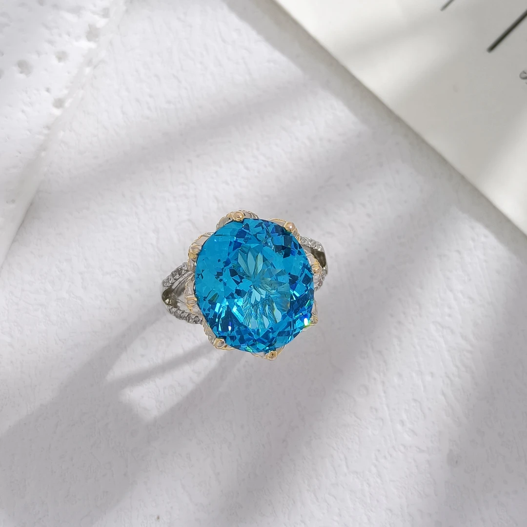 铜合金合成锆石戒指 WHSM-000890【蓝色星辉】戒指欧美时尚精致