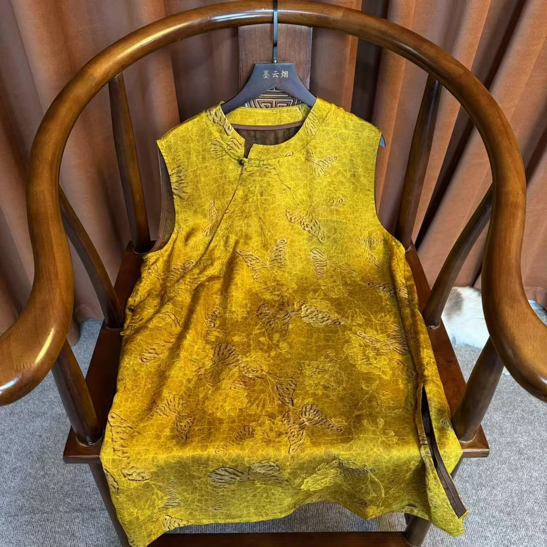 【楼兰】高级感气质复古蝴蝶斜襟无袖背心女夏季新款圆领盘口洋气女