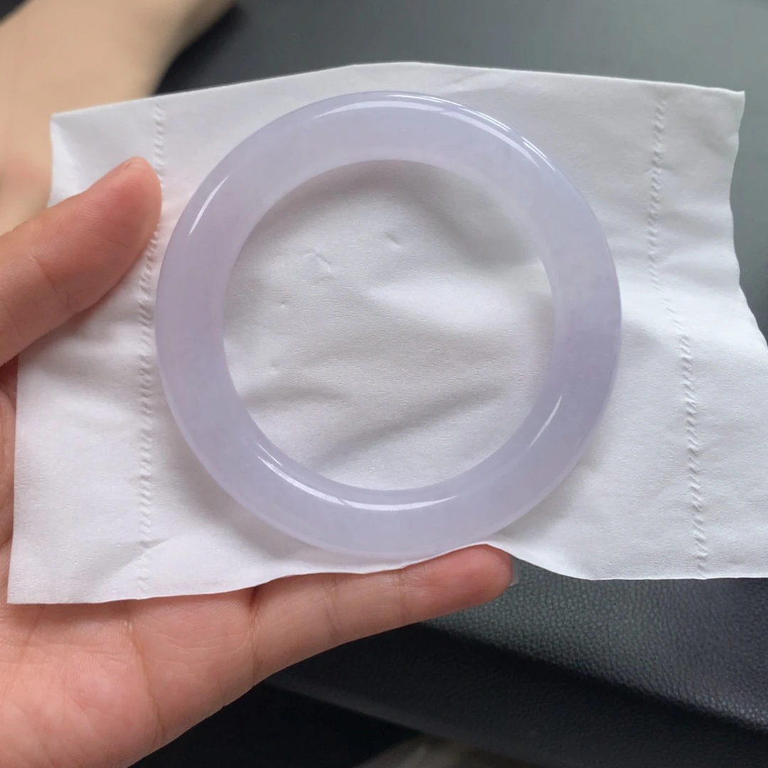 翡翠未镶嵌手镯42号54.5胖圆冰樱花粉完美度高