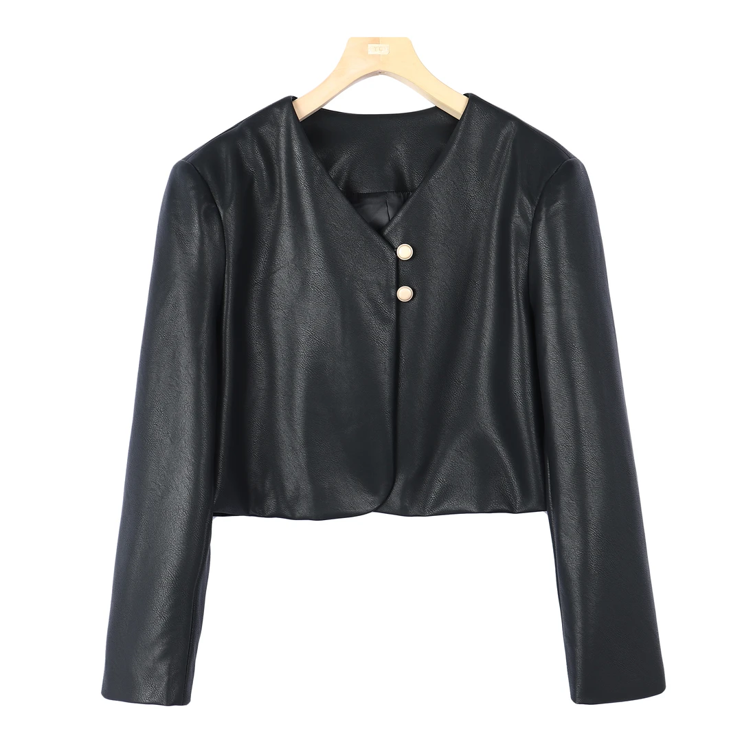 V领皮衣外套CL8016