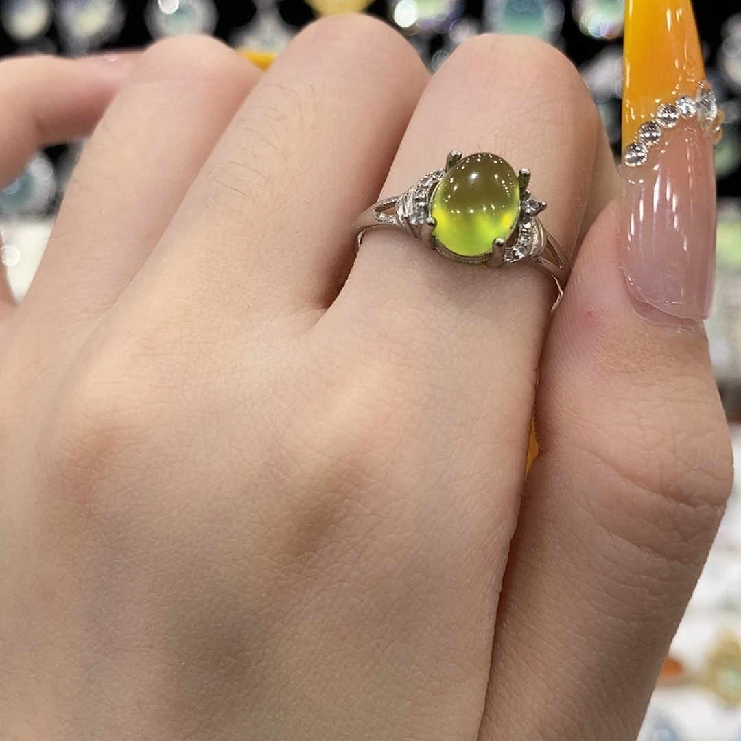 蛇纹石玉银S925镶嵌戒指