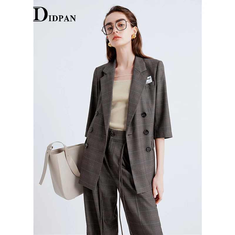 IDPAN气质时尚休闲修身通勤女神范双排扣设计感初秋外套2F3W68090