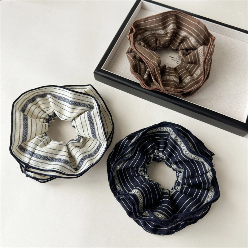 收腰款双层条纹大肠圈法式发圈高级感低马尾高马尾丸子头头绳发饰