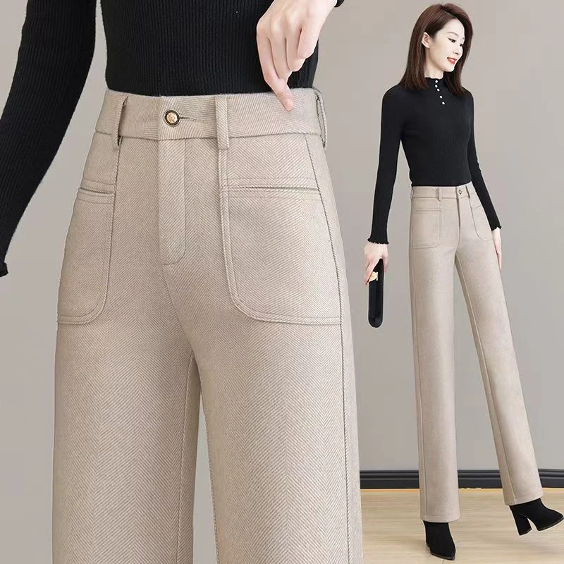 #239 秋冬加厚款高腰显瘦宽松直筒裤百搭垂感休闲长裤