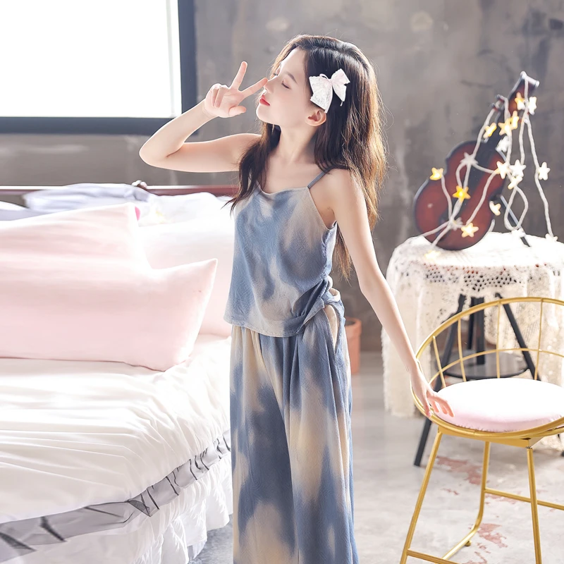 女童夏季冰雪丝睡衣2025新款薄款无袖中大儿童卡通小女孩套装
