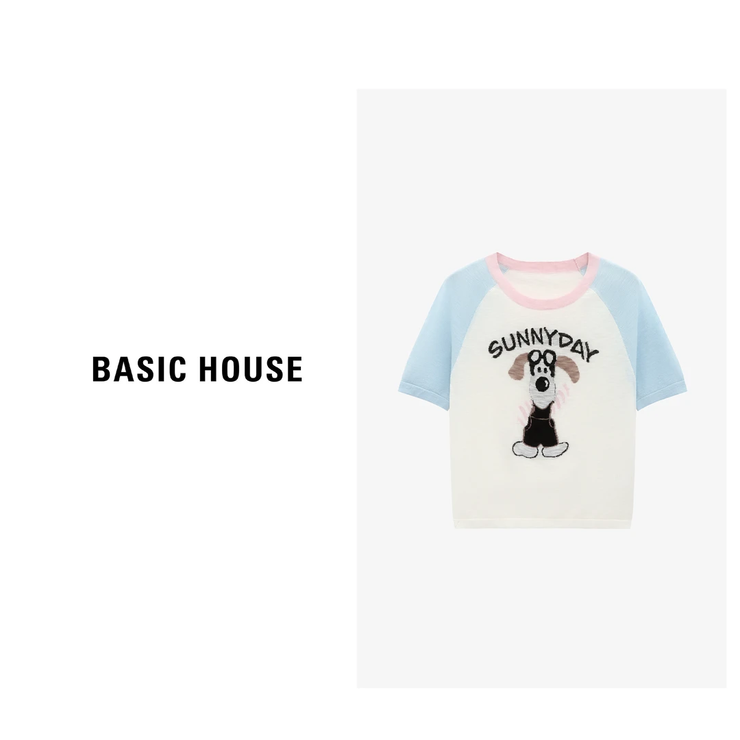 Basic House/百家好夏季新款时尚撞色印花圆领针织衫-B0625B57912