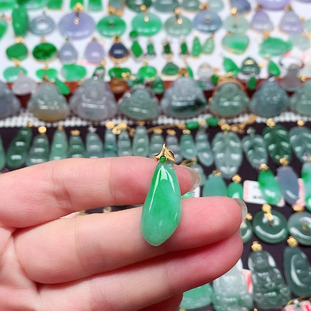 翡翠18K金镶嵌吊坠(不含链)天然翡翠A货