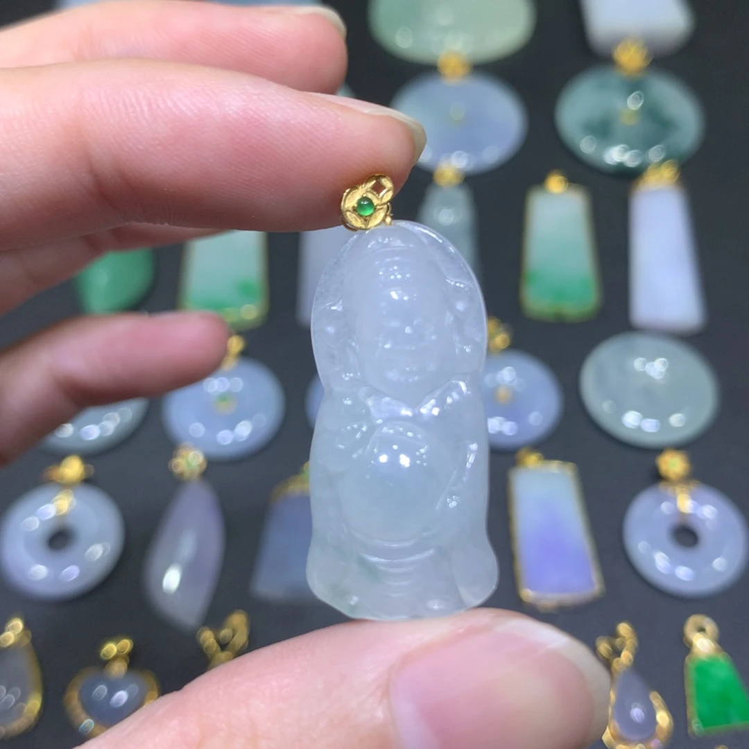 翡翠18K金镶嵌吊坠(不含链)