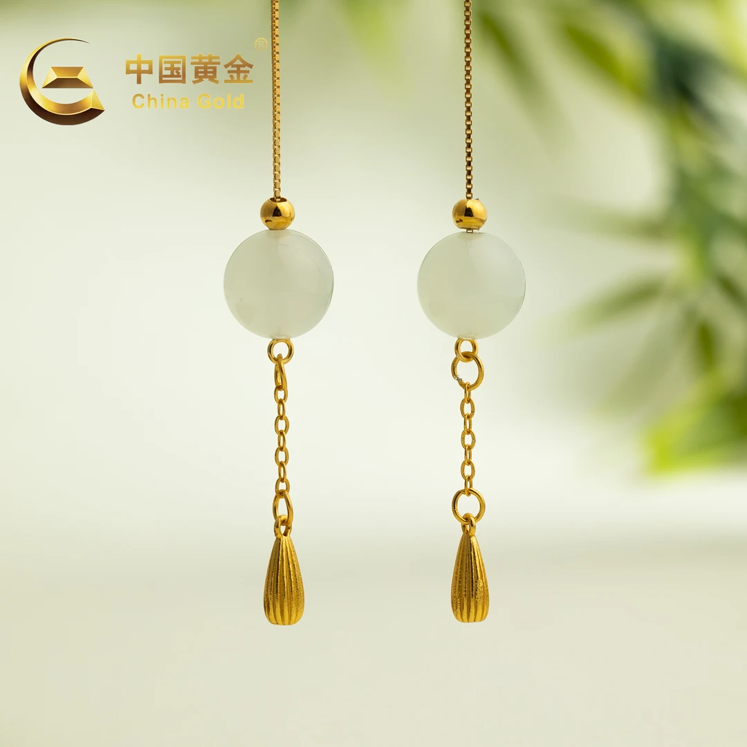 【中国黄金】S925银和田玉晴水耳线-R1184-【北】