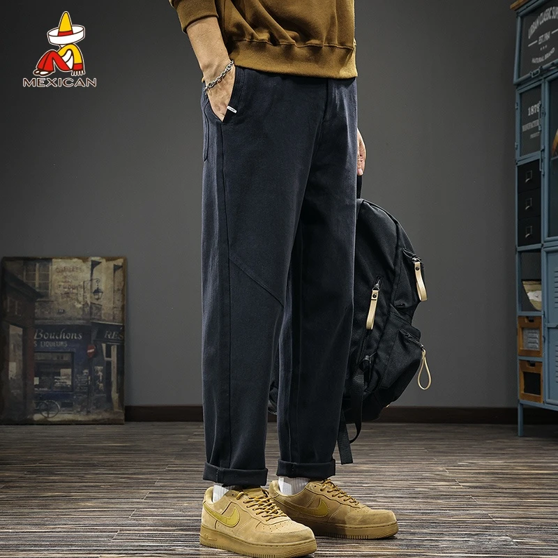 Mexican/稻草人秋季潮牌工装休闲裤男款宽松弹力直筒裤子简约长裤