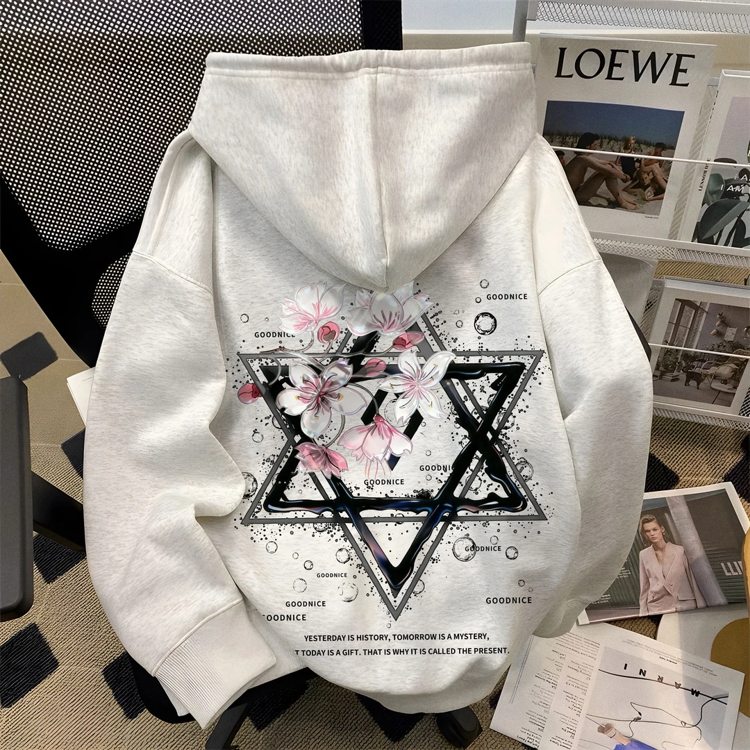 重磅潮流百搭连帽卫衣男女同款秋冬新款美式高街印花加绒帽衫外套
