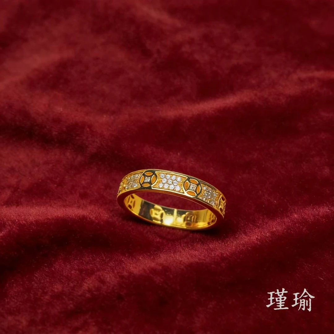 戒指  K0294黄色三排铜钱闭口戒指多样性发货47481
