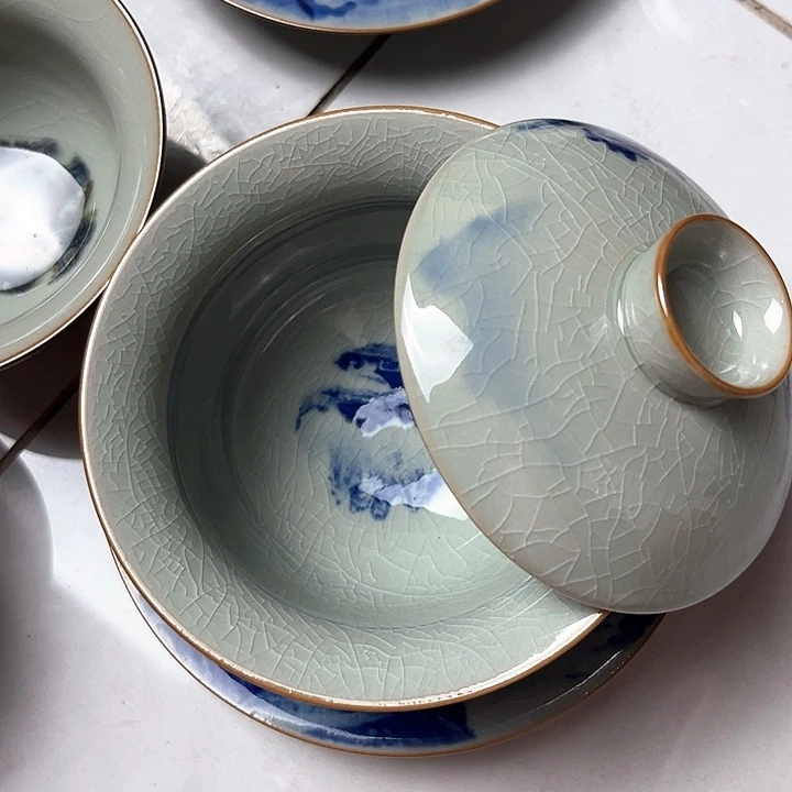 千里江山元宝盖碗