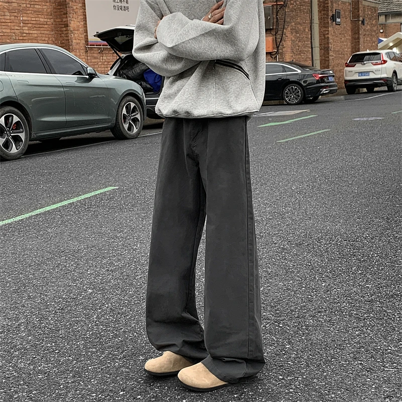 VRESH新款美式做旧灰色复古牛仔裤男秋季宽松直筒垂感休闲阔腿裤