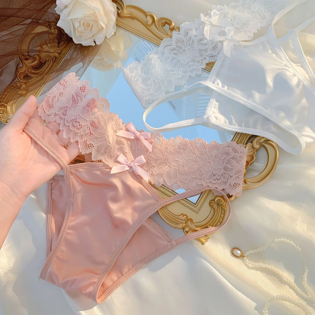 夏季超薄内裤女法式缎面性感女士蕾丝三角内裤镂甜美纯欲少女风