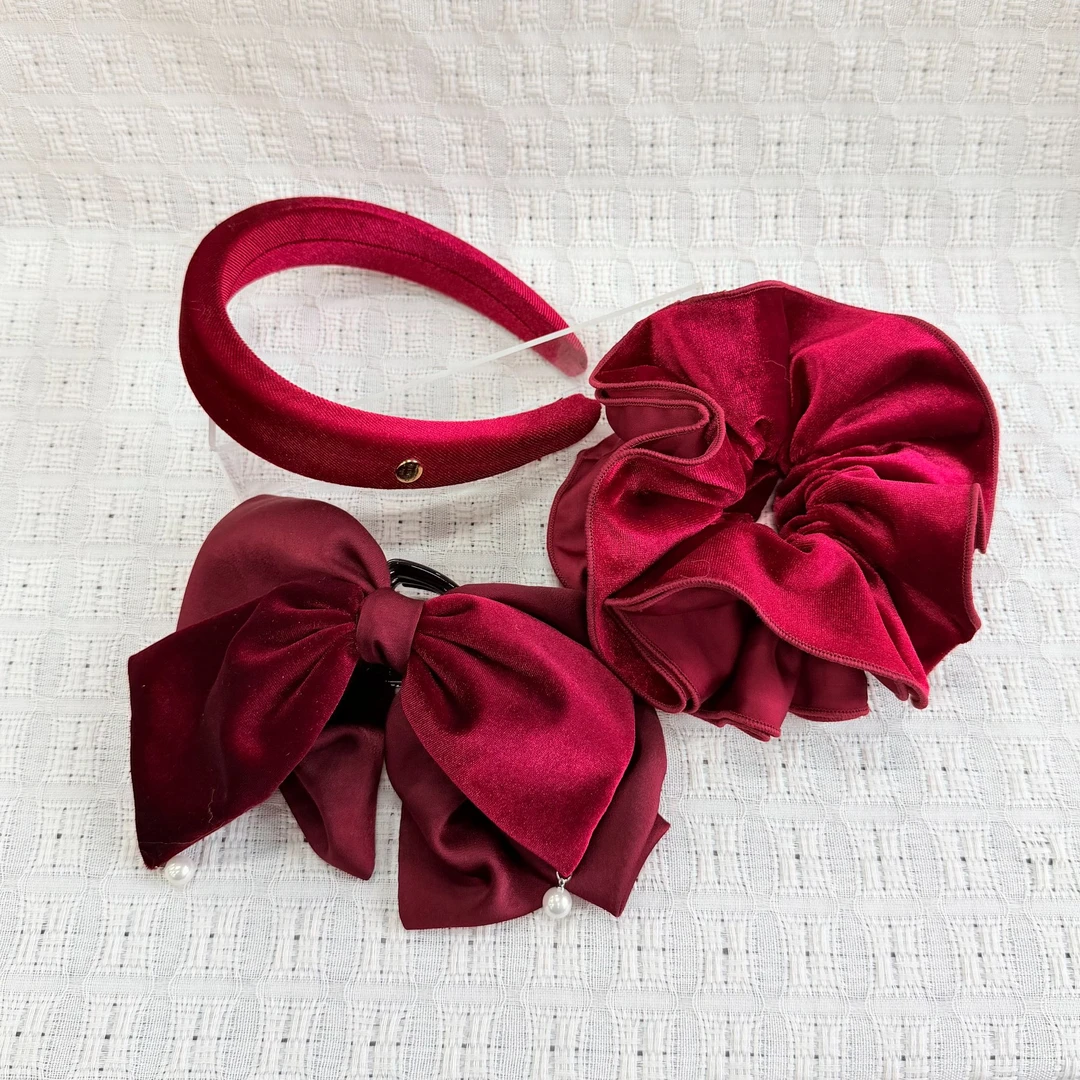 003典雅轻奢红色丝绒系列（1马尾抓+1蛮腰+1发箍）圣诞节新春春节