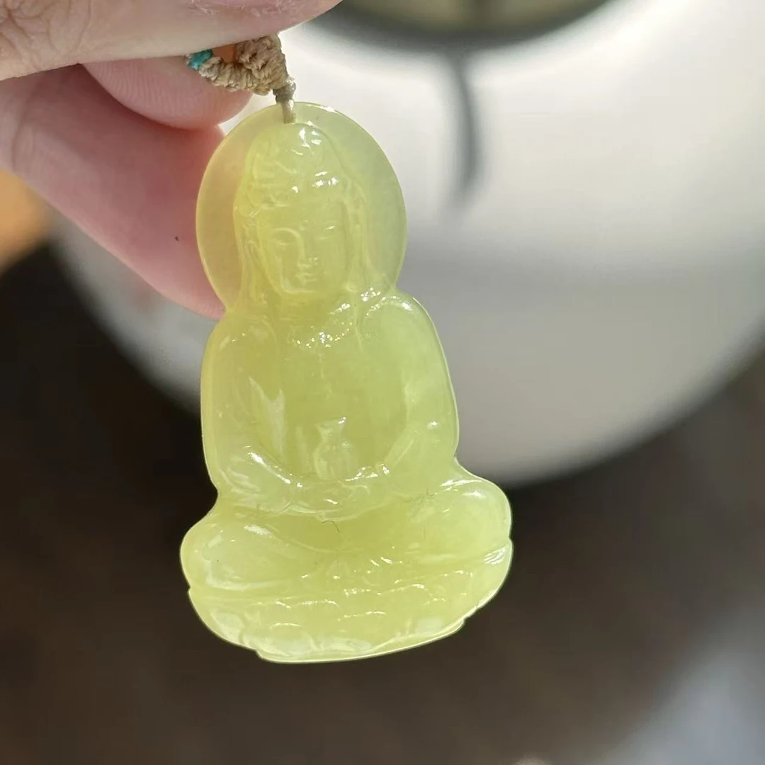 【丽老师七夕】少见鸡油亮黄羊脂黄玉观音【发一件】