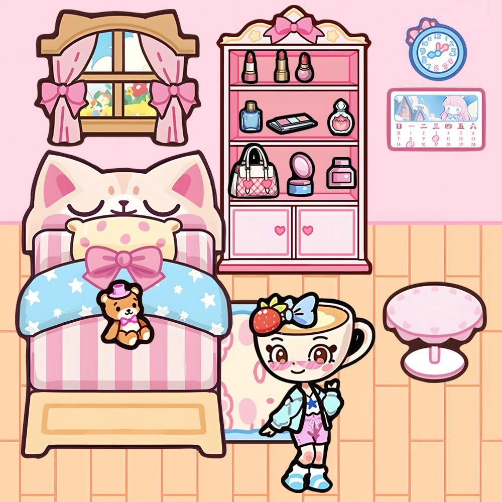 新款可爱咖啡小姐房间高颜值外国山海经微缩场景贴纸手工解压贴画