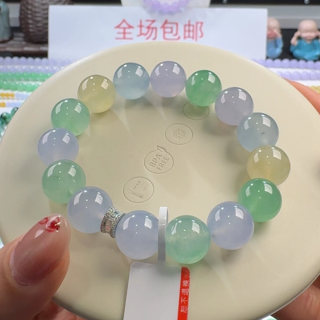 翡翠手链未镶嵌糖果色多宝单圈12+mm