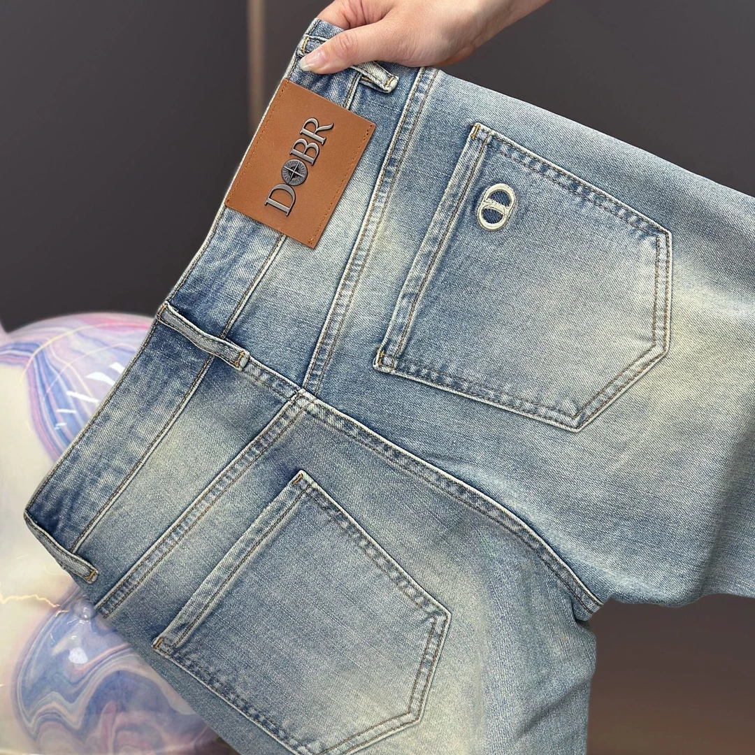 【LY专属】春季新款/暖白蓝/水洗刺绣高订轻奢男士牛仔裤修身小直筒