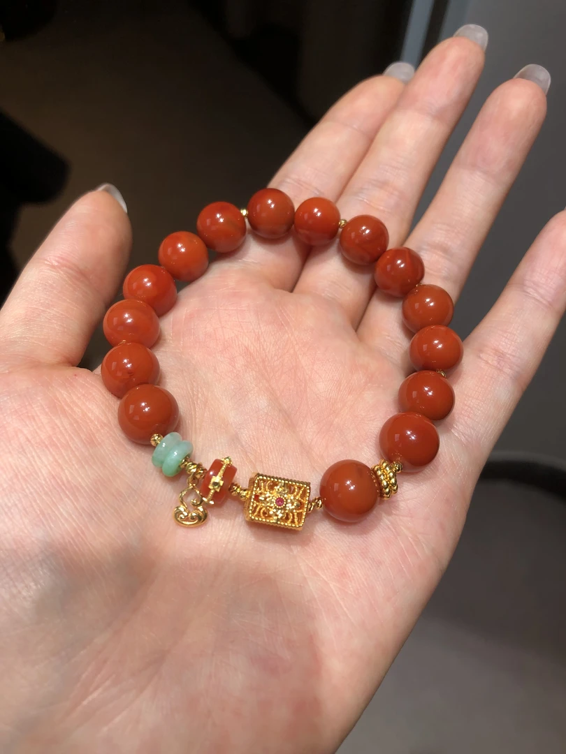 18k金 南红手串 瓦西原矿火焰纹  10mm  247010