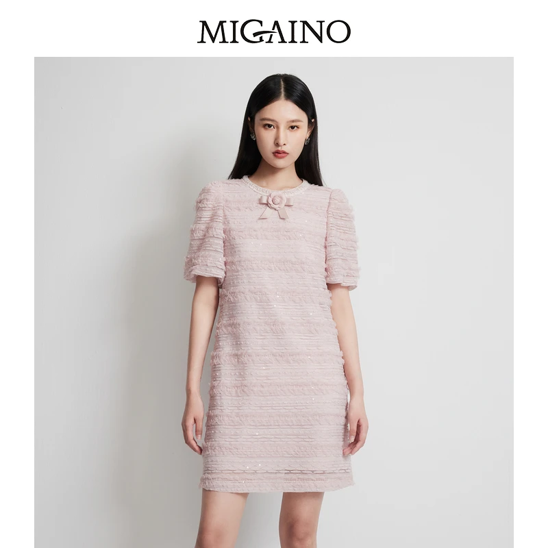 Migaino/曼娅奴品牌时尚连衣裙优雅甜美设计师圆领轻奢MP14DA605