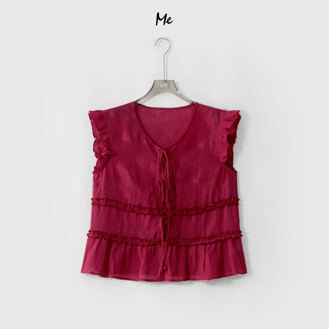 ME【100%苎麻梅子荷叶衫】少女感清透显瘦舒适时尚百搭衬衫MESS6429