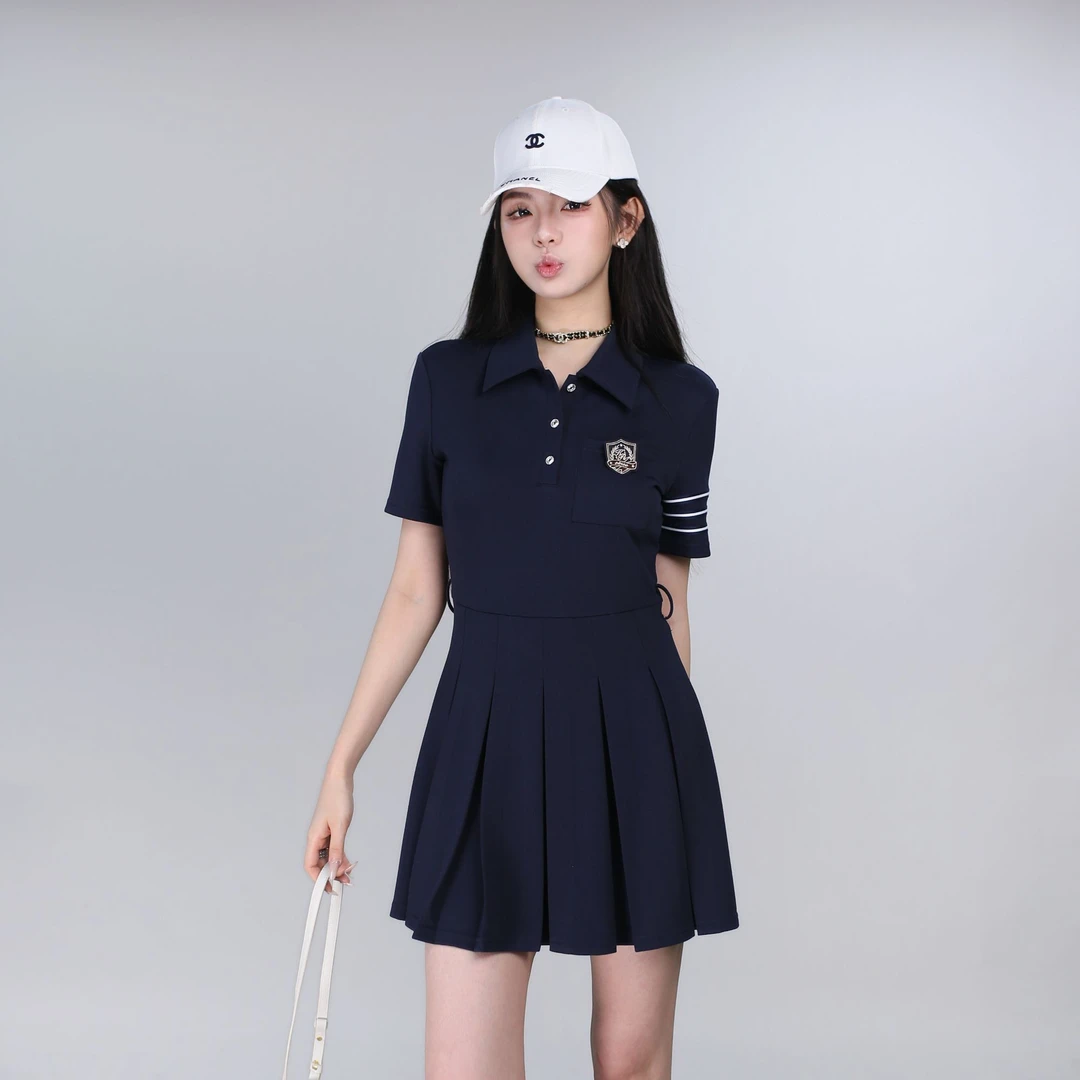 现货【百搭小裙】夏季条纹翻领垂感抗皱腰间绑带气质显瘦连衣裙