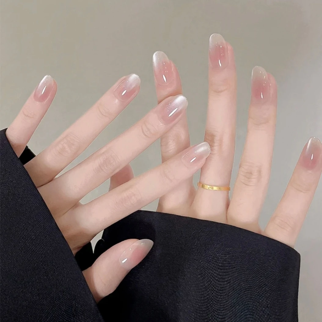 银尘秘境纯手工穿戴甲2025秋冬新款冰透裸色显白猫眼短款美甲贴片