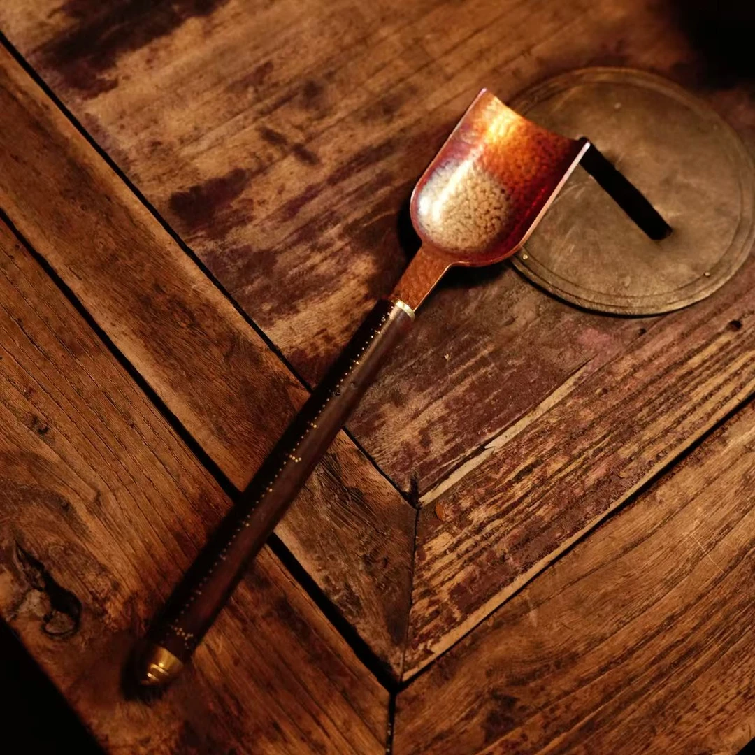 【九离烧茶器】七色光秤杆铜铲(九离烧0266)