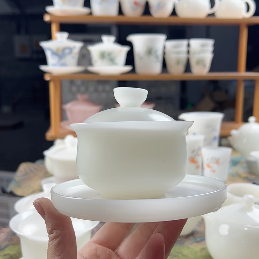 素烧璞玉布袋盖碗+壶承