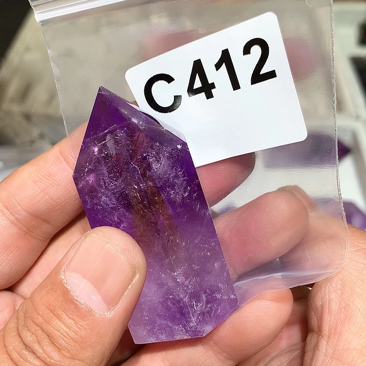 紫晶天然水晶柱子C412未镶嵌大***懒