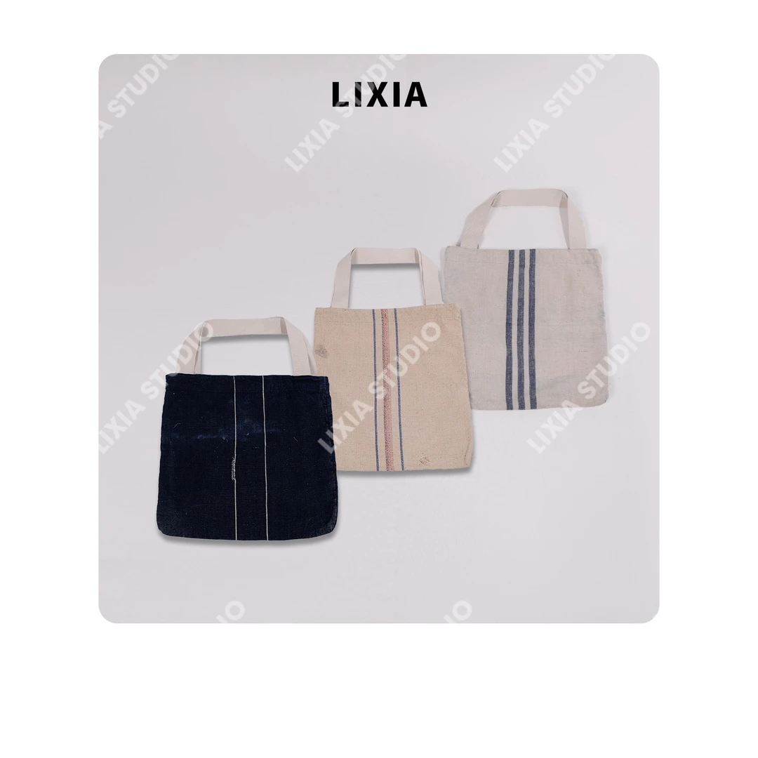 LIXIA【牛仔布包】时尚休闲复古丽霞自留设计款麻感牛仔布包-D9351