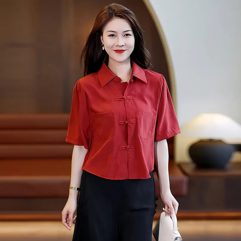 小个子时髦显瘦拼接短袖衬衫女2025年夏季新款简约通勤百搭上衣潮